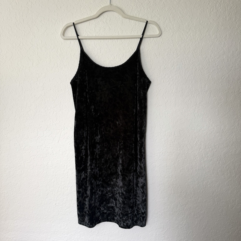 Victoria's Secret Velvet Slip Dress Medium Large Black Stretch Whimsigoth Fairy